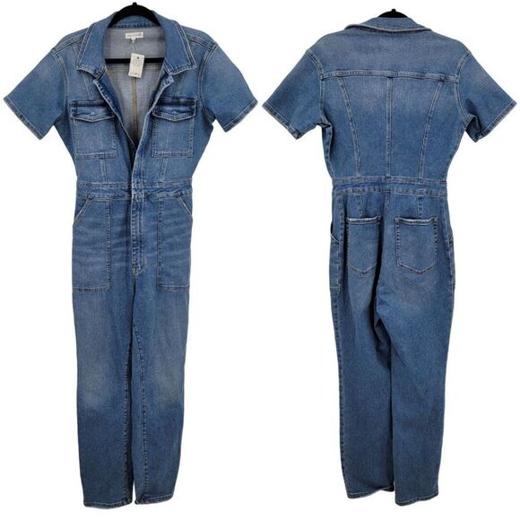 Anthro Good American Fit For Success Jumpsuit 3 Denim Light Wash Recycle Cotton - Picture 1 of 16